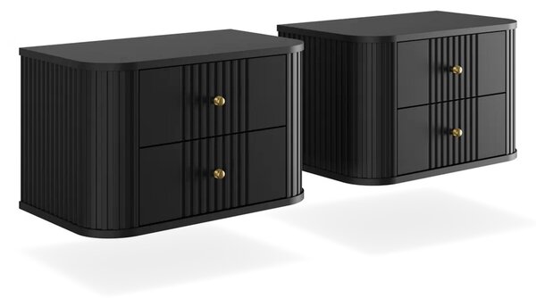 Set závěsných nočních stolků Vesper 56 cm - černá / zlaté úchytky