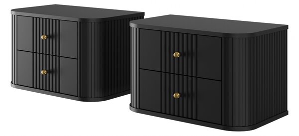 Set závěsných nočních stolků Vesper 56 cm - černá / zlaté úchytky