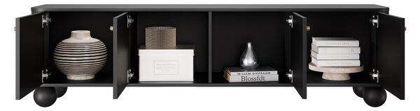 TV stolek Vesper 4D 187 cm - černý / zlaté úchyty / kulaté nohy