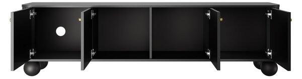 TV stolek Vesper 4D 187 cm - černý / zlaté úchyty / kulaté nohy
