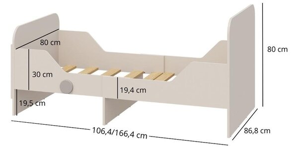 Dětská rozkládací postel 80 cm Perdidos (kašmír) (s roštem)