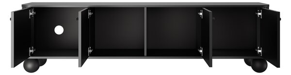Moderní TV skříňka Vesper 187 cm - černá / černé úchyty / kulaté nohy
