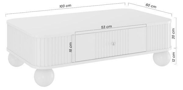 Černý konferenční stolek Vesper 103x60 cm s šuplíkem - černé úchytky / kulaté nohy