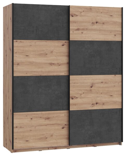 SKŘÍŇ S POSUVNÝMI DVEŘMI, tmavě šedá, dub artisan, 170/210/61 cm Carryhome - Šatní skříně