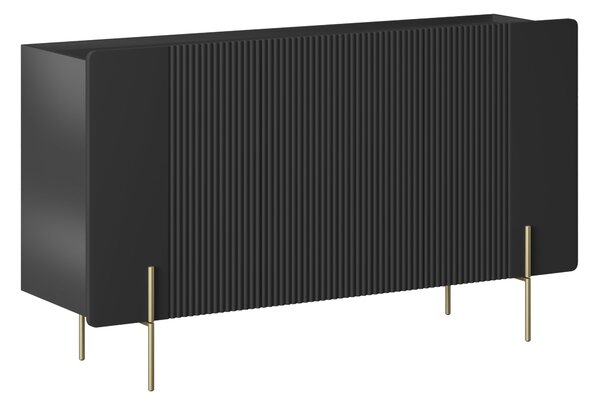 Komoda Malmi 150 cm třídveřová - černý mat / zlaté nohy
