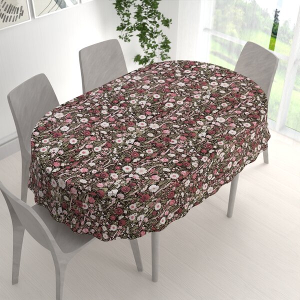 Biante Bavlněný oválný ubrus Sandra SA-740 Luční kvítí na temně hnědém 50x100 cm