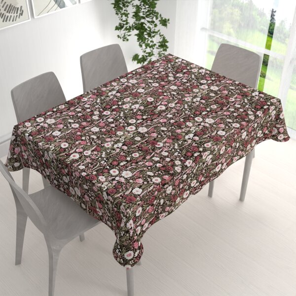 Biante Bavlněný obdélníkový ubrus Sandra SA-740 Luční kvítí na temně hnědém 50x100 cm