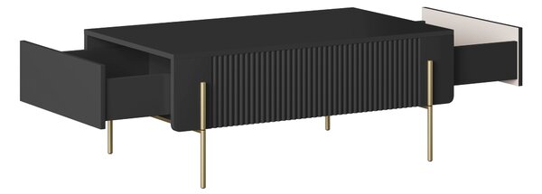 Černý konferenční stolek Malmi 100 cm s šuplíky - matný / zlaté nohy