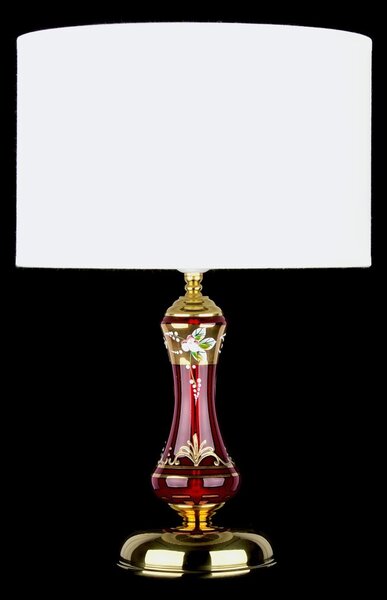 DBK GLASS Středně velká rubínová lampa zdobená smaltem s válcovitým stínidlem SE-1609-1-SMK