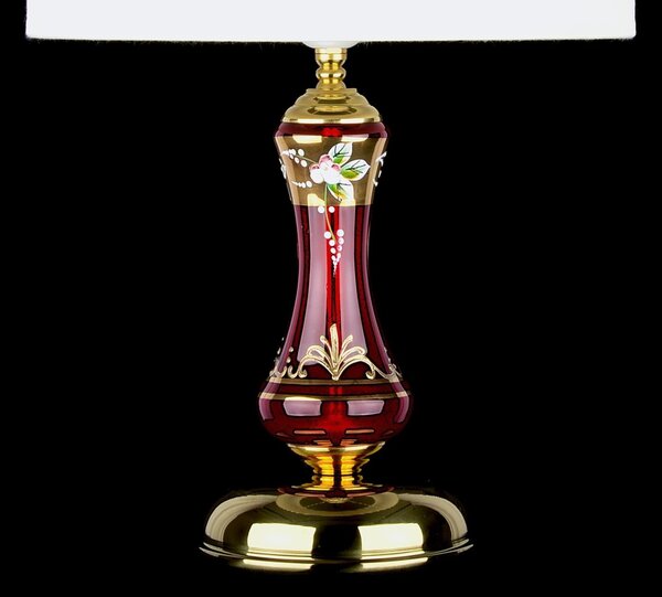 DBK GLASS Středně velká rubínová lampa zdobená smaltem s válcovitým stínidlem SE-1609-1-SMK