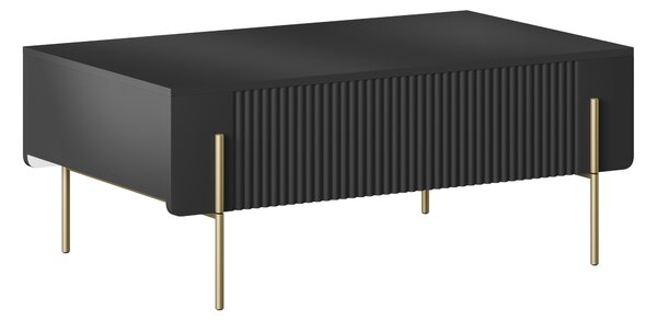 Černý konferenční stolek Malmi 100 cm s šuplíky - matný / zlaté nohy