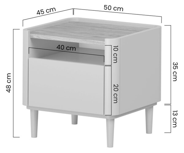 Noční stolek Elivo 50 cm na nožkách - kašmír / dub olejovaný