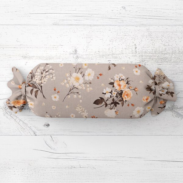 Biante Polštář válec bonbon Sandra SA-739 Růže a konvalinky na béžovošedém 15x40 cm
