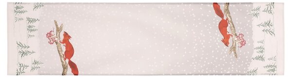 Běhoun s vánočním motivem, zasněžená krajina s veverkou, 40x150 cm,100 % polyester