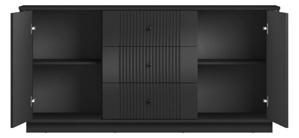 Komoda Vesper 160 cm se zásuvkami na soklu - černá / černé úchyty