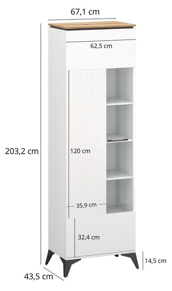 Vitrína Vejares 1 (bílá + dub evoke). Akce -24%