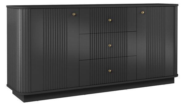 Komoda Vesper 160 cm se zásuvkami na soklu - černá / zlaté úchyty