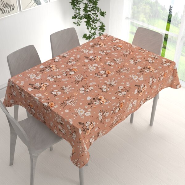 Biante Bavlněný obdélníkový ubrus Sandra SA-738 Růže a konvalinky na hnědorůžovém 50x100 cm
