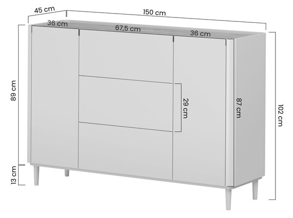 Komoda Elivo 150 cm se zásuvkami na nožičkách - eukalyptus / dub baltic dune