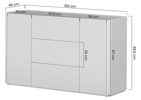 Komoda Elivo 150 cm se zásuvkami - eukalyptus / dub baltic dune
