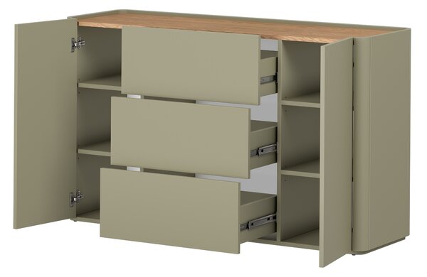 Komoda Elivo 150 cm se zásuvkami - eukalyptus / dub baltic dune