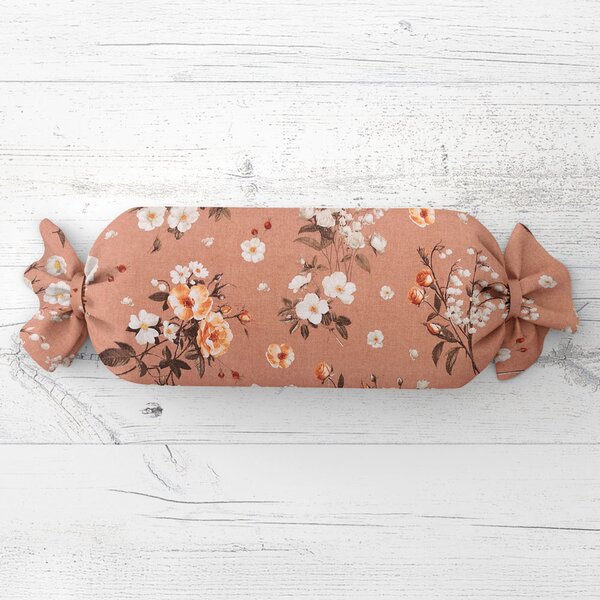 Biante Polštář válec bonbon Sandra SA-738 Růže a konvalinky na hnědorůžovém 15x40 cm