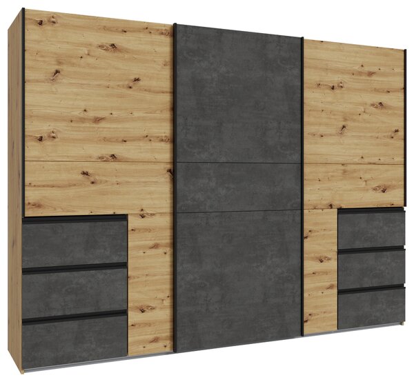 SKŘÍŇ S POSOUVACÍMI DVEŘMI, tmavě šedá, dub artisan, 270/200/61 cm Carryhome - Šatní skříně, Online Only