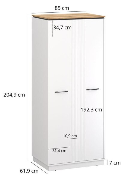 Šatní skříň Vejares (bílá + dub evoke). Akce -20%