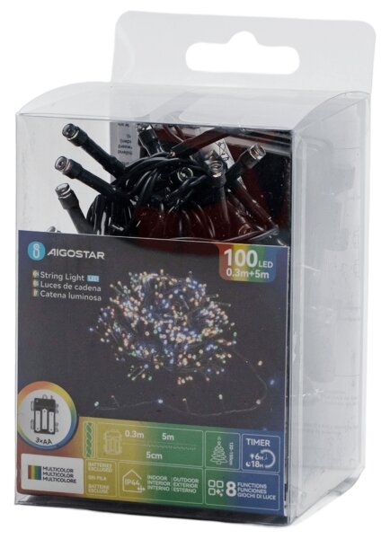 Aigostar - LED Ven. řetěz 100xLED/8 funkcí 3xAA 5,3 m IP44 multicolor