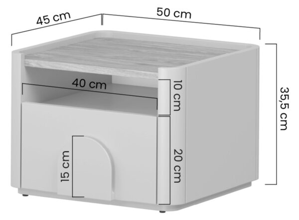 Noční stolek Amilio 50 cm - kašmírová / dub olejovaný / kašmírová úchytka
