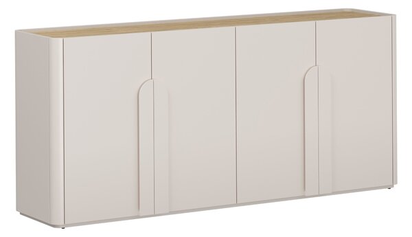 Komoda Amilio 200 cm čtyřdveřová - kašmír / olejovaný dub / úchytky kašmír