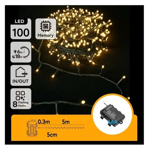 Aigostar - LED Ven. řetěz 100xLED/8 funkcí 3xAA 5,3 m IP44 teplá bílá