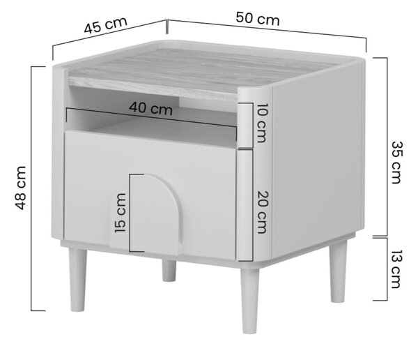 Noční stolek Amilio 50 cm na nožkách - kašmírová / dub olejovaný / kašmírová úchytka