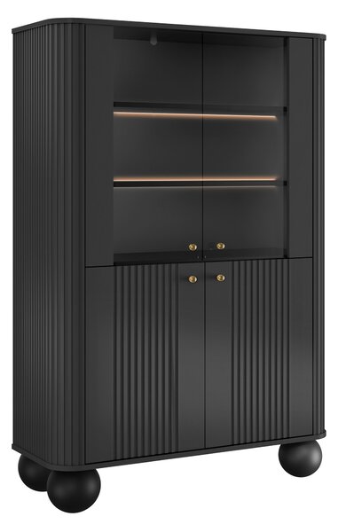 Vitrína Vesper 103 cm čtyřdveřová - černá / zlaté úchyty / kulaté nohy