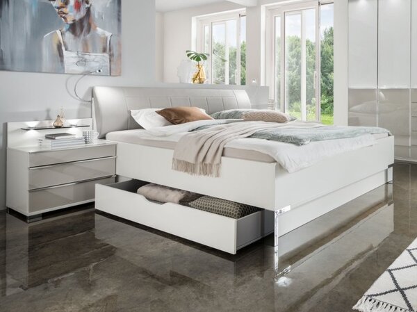 Moderní postel s úložným prostorem SHANGHAI 2 bílá/šedá plocha spaní 160x200 cm