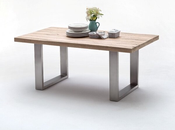 Jídelní stůl CASTELLO dub bělený/leštěná ocel Velikost stolu 180x100