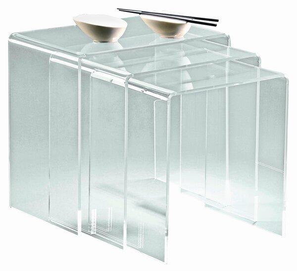 SADA ODKLÁDACÍCH STOLKŮ, čiré, plast, 34/39/44/38/40/42/29.5 cm - Online Only konferenční stolky, Online Only