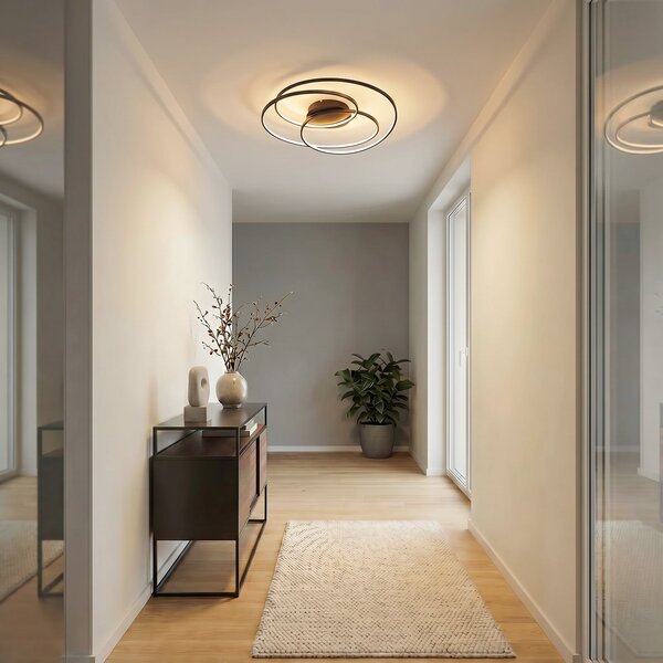 Stropní Lampa Lindby, Kateryna, stmívatelné, Černá, Obývací pokoj, Hliník, Moderní