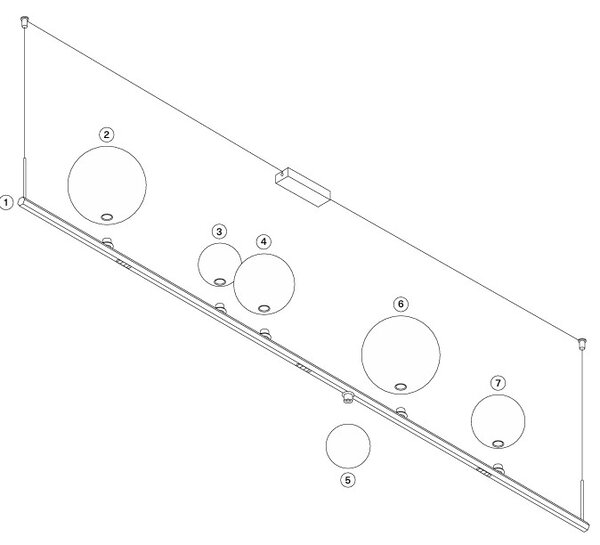 Závěsné lineární LED svítidlo RANDOM STICK, XL, d.180cm Teplota světla: 2700, Barva stínidla: Transparentní, Barva baldachýnu: Černá