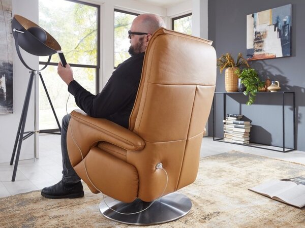 Kožené polohovací televizní křeslo SITZGEFÜHL PLUS XTRA STYLE s vysokou nosností do 200 Kg s elektrickým polohováním a kardiováhou