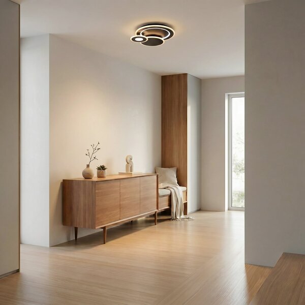 Stropní Lampa Lindby, Briar, stmívatelné, Černá, Obývací pokoj, Plast, Moderní