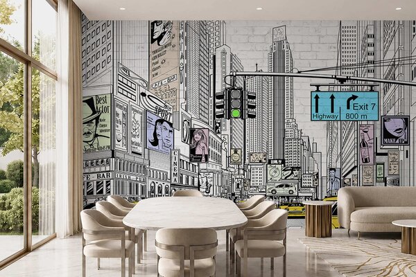 Fototapety Megapolis v komiksovém stylu, Fototapety teen room, Fototapety pro dospívajícího chlapce, u21095 : uwalls.cz