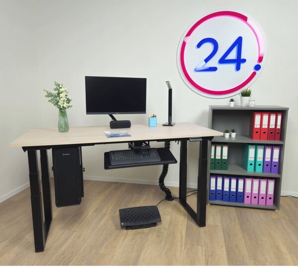 Výškově nastavitelný stůl OfficeTech Strong 200 x 80 cm, černá podnož, dub kraft