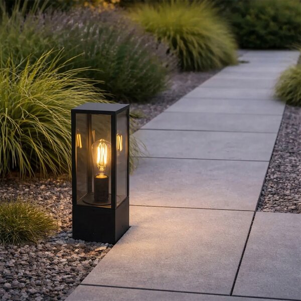 Venkovní stojací lampa černá s kouřovým sklem 40 cm IP44 - Charlois