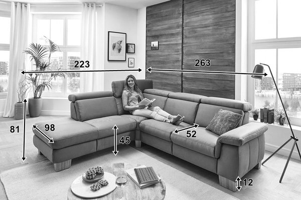 Rohová sedací souprava LAVA XC 4 s funkcí relaxu Levý roh