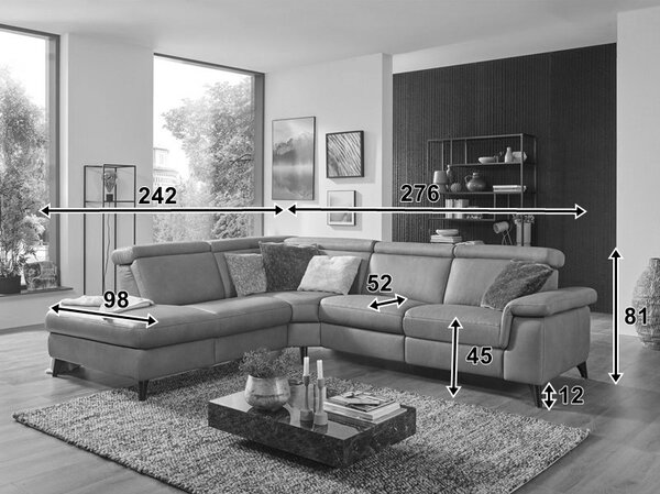 Kožená rohová sedací souprava LAVA XC 4 s funkcí relax Levý roh