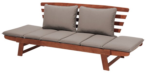 Zahradní lavička s polštářem PORTICI 210 cm Eukalyptové dřevo Tmavě hnědá/Taupe