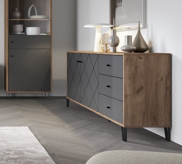 Komoda SULA 183x75x40 cm dub craft/černá