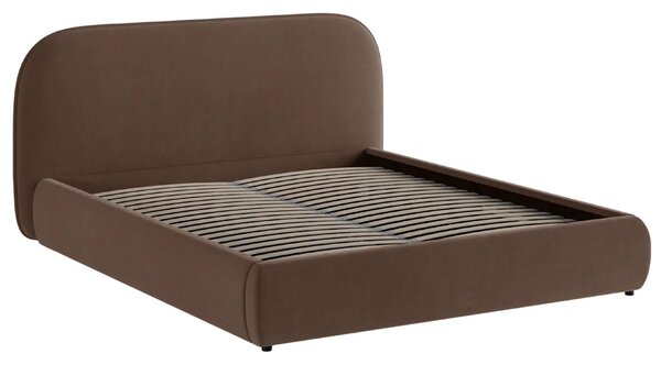 Micadoni Hnědá sametová dvoulůžková postel Murada 200 x 200 cm s úložným prostorem
