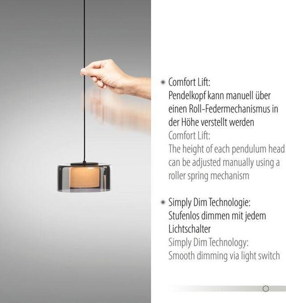 Paul Neuhaus Závěsné LED svítidlo RIKA, 20W, d. 71 cm, 3000K stmívatelné